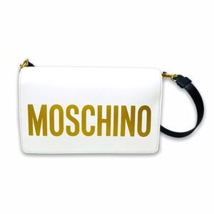 Moschino White Leather Crossbody Bag Purse Gold Detailing